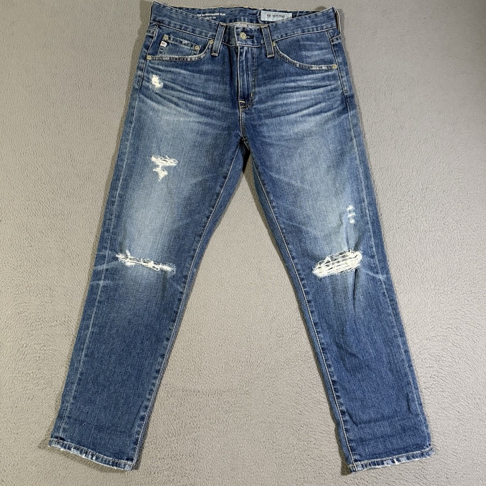 AG Adriano Goldschmied Ex-Boyfriend Slim Jeans 26R Blue Raw Hem Distressed‎